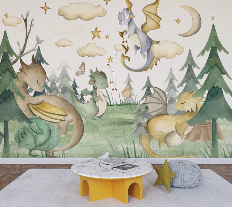 Dragons Kids Wallpaper, Nursery Wall Mural , Peel and Stick Wallpaper ...