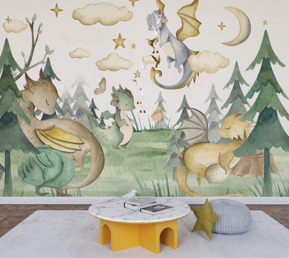 Dragons Kids Wallpaper, Nursery Wall Mural , Peel and Stick Wallpaper ...