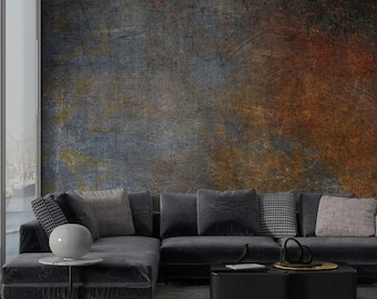 Dark Copper Stone Look Wallpaper: Rusty Metal Peel and Stick Wall Mural