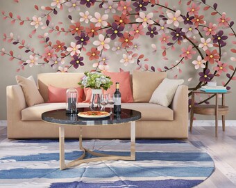 Floral Spring Branches Wall Mural: Embossed Wallpaper