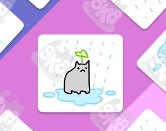 Drizzle Whiskers / Cat Sticker / Matte Vinyl Sticker / Weather Cat Sticker / Gray Cat / Waterproof Weatherproof / Animal Sticker