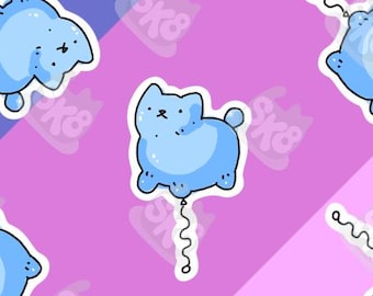 blue balloon cat sticker / cute cat / kawaii art / blue / funny animal / chubby cat illustration / vinyl design / pastel aesthetic sticker