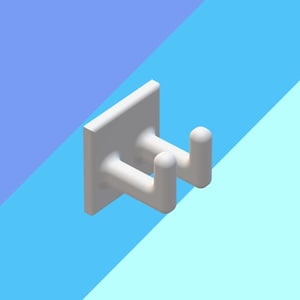 Könnte beinhalten: Weißer Doppelhaken aus Kunststoff mit quadratischer Basis. Der Haken ist an einer Wand montiert.