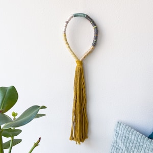 Tassel knotted wall hanging, Contemporary fiber knot loop decor, Wrapped macrame rope wall art for boho decor