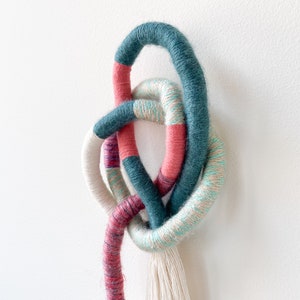 Knot wall art for boho decor, Wrapped macrame rope wall hanging, Knotted fiber art home decoration