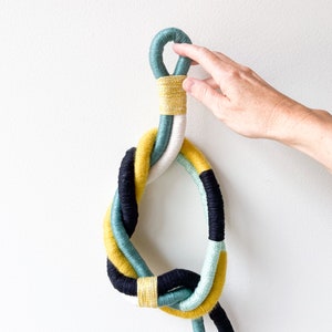 Modern macrame wrapped knot wall hanging, Contemporary rope wall art, Colorful rope knot for home decor