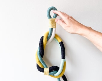 Modern macrame wrapped knot wall hanging, Contemporary rope wall art, Colorful rope knot for home decor