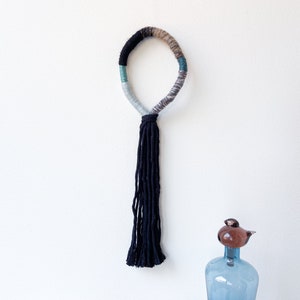 Tassel knotted rope wall hanging, Modern macrame knotted loop, Wrapped decorative fiber wall art
