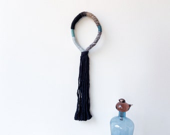 Tassel knotted rope wall hanging, Modern macrame knotted loop, Wrapped decorative fiber wall art