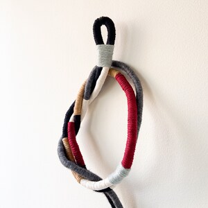 Wrapped knot fiber art for vertical decor, Eclectic rope wall hanging, Knotted macrame wall sculpture for home decor