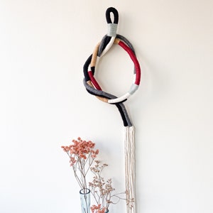 Modern knotted rope wall ornament, Minimalist macrame knot for home decor, Large mural wrapped rope art