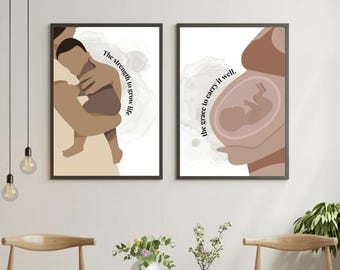 Schwangerschaft & Wochenbett Wand Kunst Set: Minimalistische Wellness Prints (Digitaler Download
