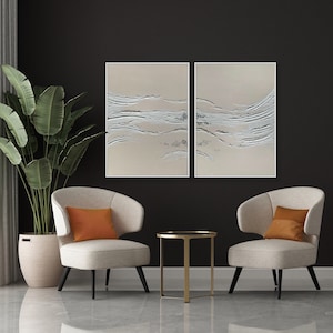 structure II | Set of 2, each 50 x 70 cm | Unique | Acrylic painting | Mural | Structured picture canvas | abstract | modern | 3D | beige | white | Art