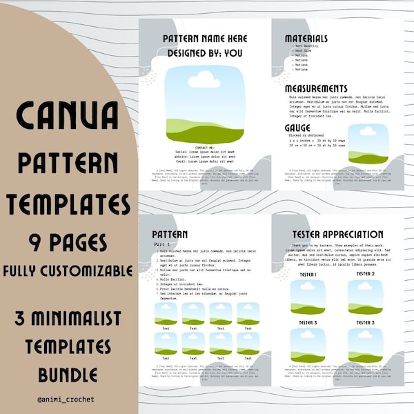 Crochet Pattern Writing Template Bundle \\ Pattern Template \\ Canva Template \\ Minimalist Crochet Pattern Template 3 Pack