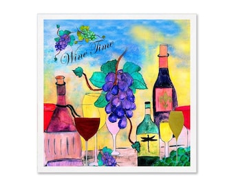 Wine Time With Grapes Colorful Wine Party Napkins.