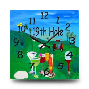 Colorful 19th Hole Acrylic Wall Clock for Golf Lovers, Unique Golf Decor, Kitchen Clock, Golf Gift, Home Bar Accessory