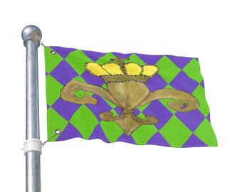Bandiera Mardi Gras Corona – Design Unico – 3x5 Piedi (90x150 Cm) – Prodotta In EU (Lituania) - Foto 3