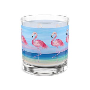 Flamingos Rocks Glass: Coastal Beach Barware, 10oz