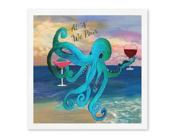Oktopus mit Wein- und Martini-Glasservietten | Strand-Cocktail Cocktailparty-Servietten