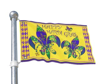 Happy Mardi Gras Fleur-de-Lis Flag | Double-Sided Garden Banner