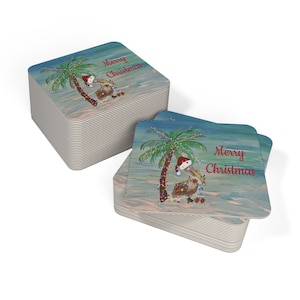 Christmas Santa pelican drink coaster Holday table decorations gift hardboard Coasters (50, 100 pcs)