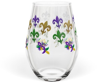 Copa de vino sin tallo Mardi Gras Fleur-de-Lis / 11.75oz