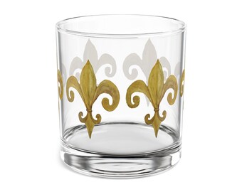 Gold Fleur-de-Lis Rocks Glass | 10oz Whiskey Tumbler