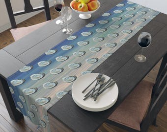 Coastal Oyster Table Runner: Nautical Beach House Dining Decor