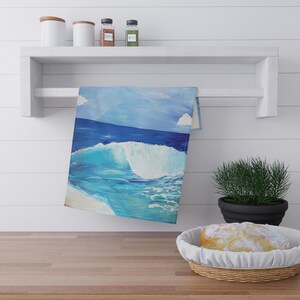 Ocean Wave Tea Towel: Coastal Kitchen Decor, Beach House Essentials