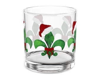 Santa Fleur de Lis Rocks Glass: Holiday Cheers Barware