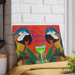 Parrot Head Tropical Glass Cutting Board: Tiki Bar Kitchen Decor