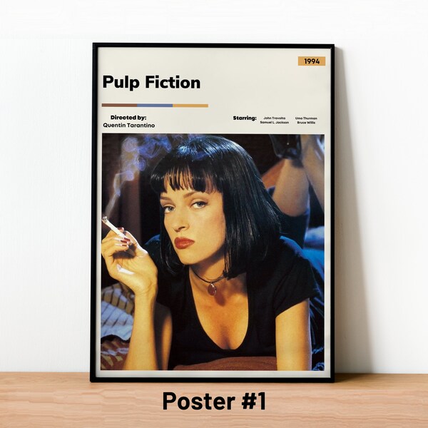 Cartel de Pulp Fiction, impresión de Pulp Fiction, decoración de Pulp Fiction, arte de pared de Pulp Fiction, cartel de película de culto, película de Quentin Tarantino