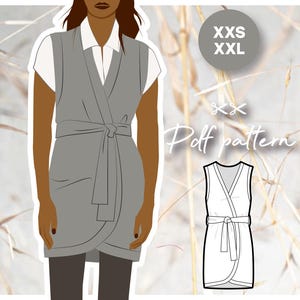 EMMA long wrap cardigan, belted sweater dress with a sleeveless design  - PDF sewing pattern women's sizing