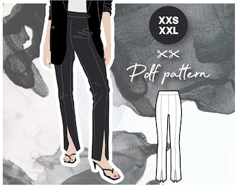 SEPIA high waist trousers / pants with slits, slim leg, fitted silhouette for double knits - PDF sewing pattern women&#39;s sizing