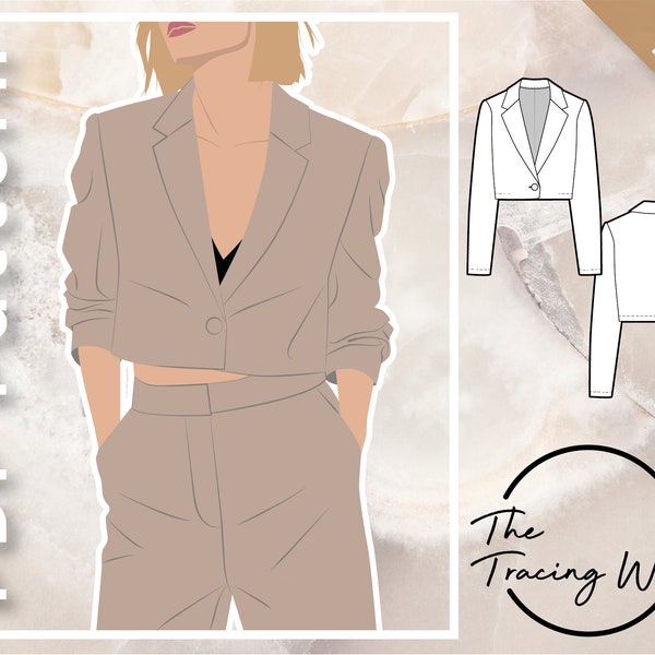 GRACE cropped blazer unlined with notch collar fitted with shoulder pads - PDF sewing pattern women's sizing