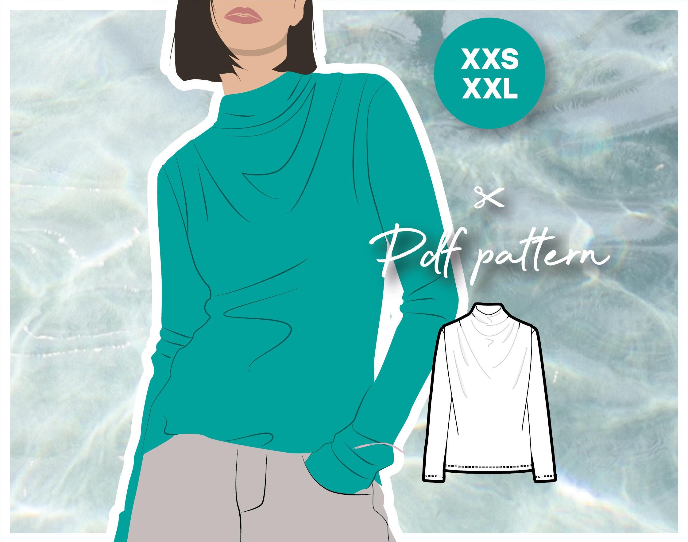 thumbnail image 2 of Women's Oversized V-Neck Or Cowl Neck Long Sleeve Top - Rayon Blend, Loose Fit Tunic 2 of 11