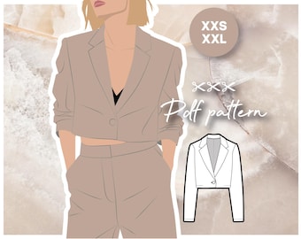 Blazer court GRACE non doublé avec col cranté équipé d'épaulettes - Patron de couture PDF, dimension femme