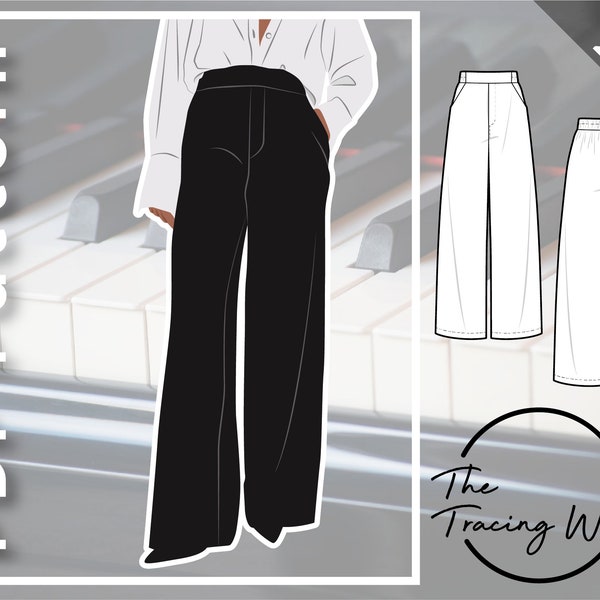 GRETA extra wide-leg palazzo pants trousers with elastic waist slash pockets and high rise - PDF sewing pattern women's sizing