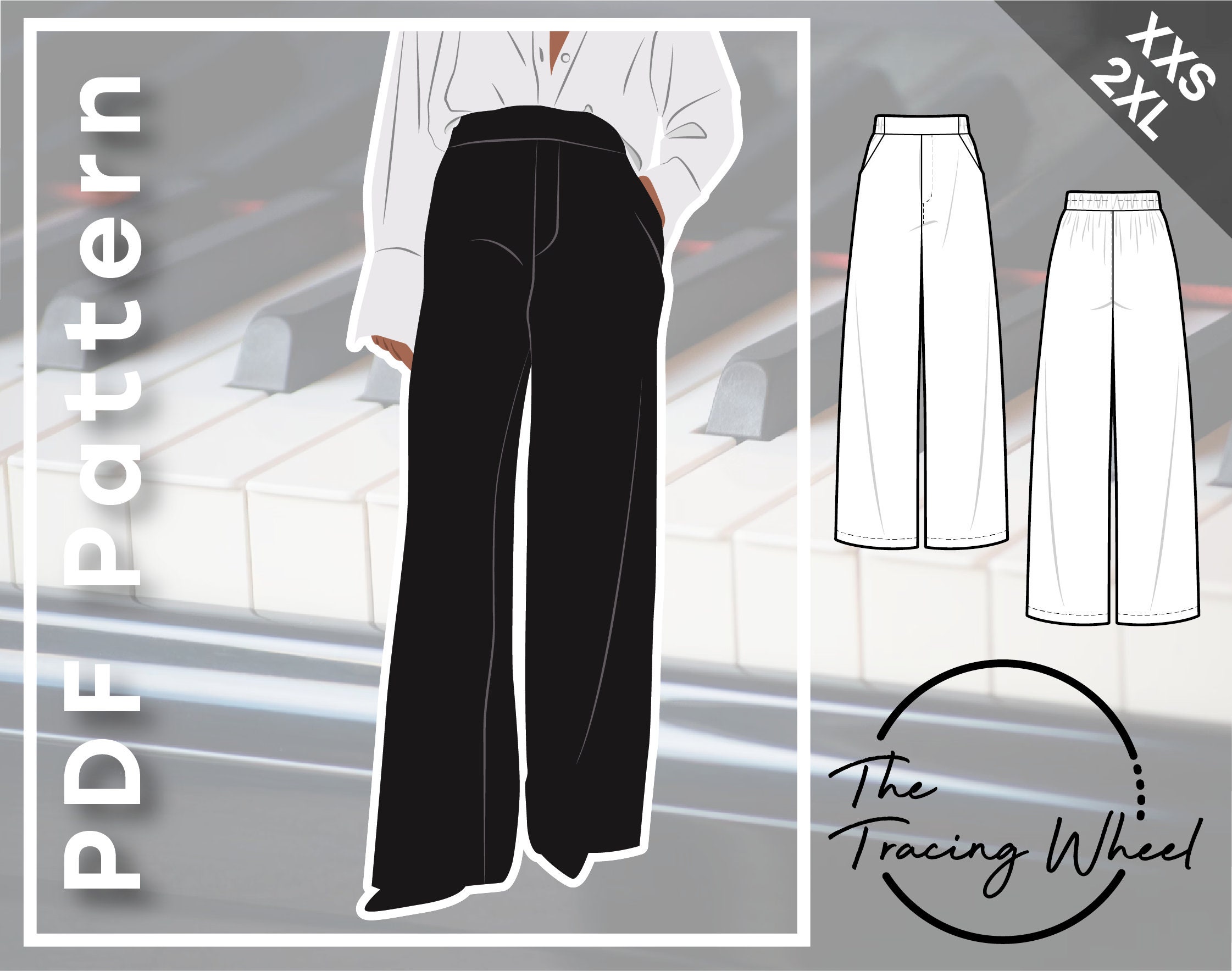 Sewing Patterns for Women Pants Flat Front, Elastic Back Waist