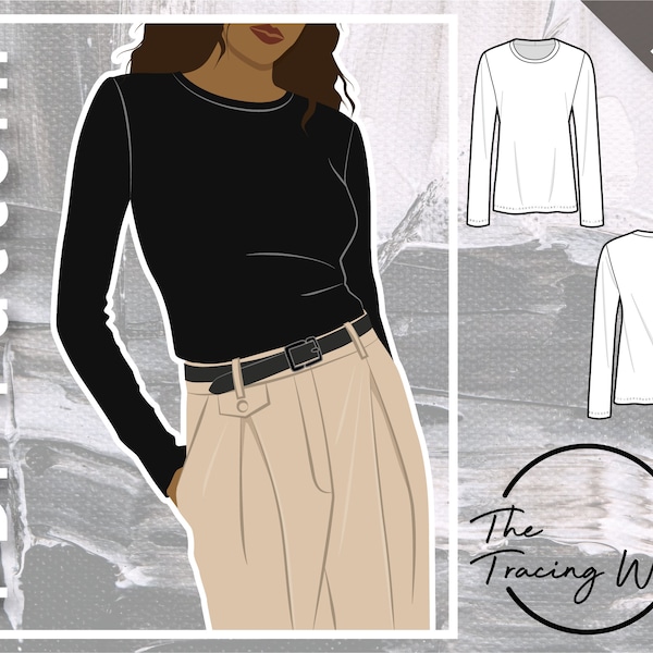 PABLO long sleeve tee basic minimal T-shirt with crew neck relaxed fit top - PDF sewing pattern women's sizing