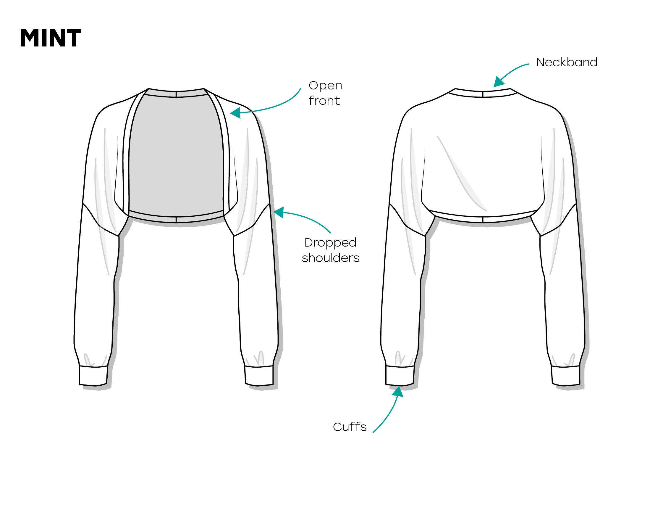 MINT Bolero/shrug Sweater With Long Sleeves, Dropped Shoulders