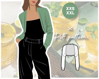 MINT bolero/shrug sweater with long sleeves, dropped shoulders, and cropped length  - PDF sewing pattern women's sizing