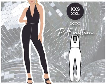 DISCO halter top catsuit/leotard with open back and clasp closure  - PDF sewing pattern women&#39;s sizing