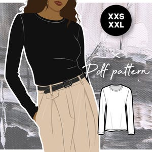 PABLO long sleeve tee basic minimal T-shirt with crew neck relaxed fit top - PDF sewing pattern women&#39;s sizing