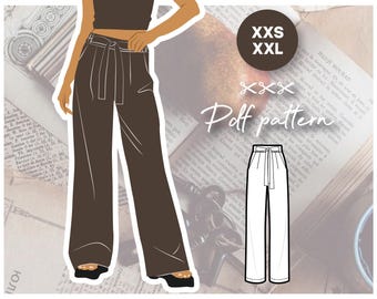 SESAME dress pants with a tied front waist, waist pleats and a wide leg - PDF sewing pattern women&#39;s sizing