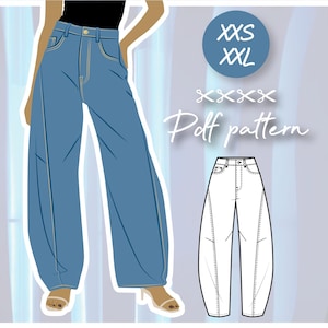 XENON barrel leg jeans, high waist - PDF sewing pattern women&#39;s sizing for denim and twill