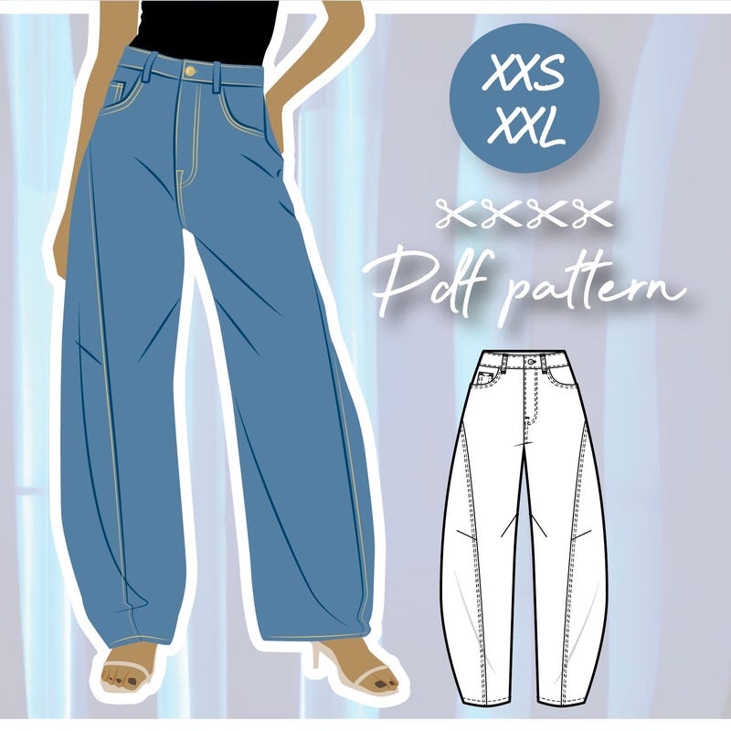 Jean Pattern Example Baggy Barrel Jeans Pattern - Etsy
