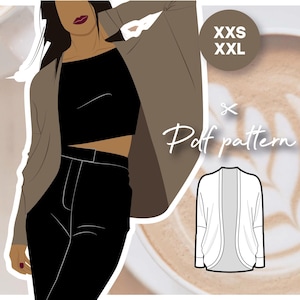 MOCHA cocoon cardigan with an open front, long with oversized batwing sleeves  - PDF sewing pattern women's sizing