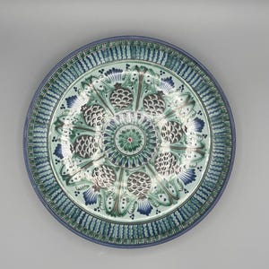 Plato de cerámica uzbeka hecho a mano: diseño de piña, lagan de Asia Central (29 cm/11,4'')