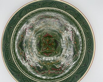 Handmade Uzbek Ceramic Lagan: 14.5'' Floral Tile Dish